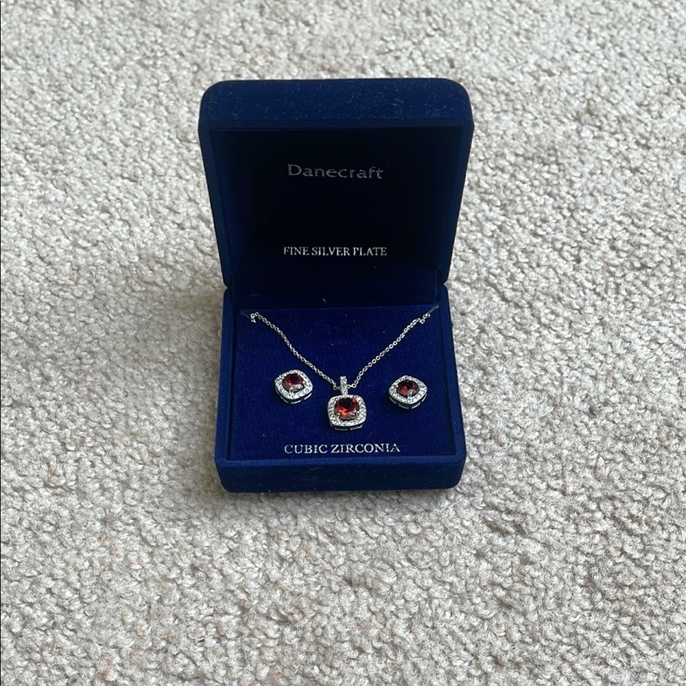 NWT Danecraft Red and Silver Necklace with Circular Pendant